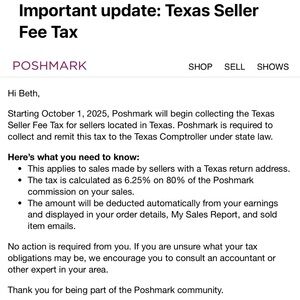 Important Poshmark Texas Seller Fee Tax Notice